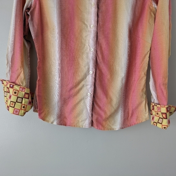 Robert Graham Shirt Women's 10 Pink Orange Stripe Button Up Geometric Cuffs - Picture 3 of 9